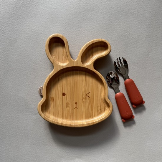 Eco-friendly  Bamboo Suction Plate Rabbit 