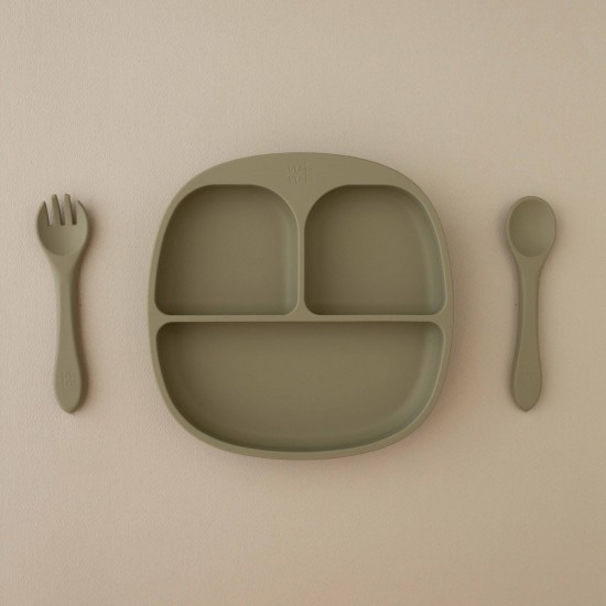 Mum I am hungry | Set Plate + Fork +Spoon Sage