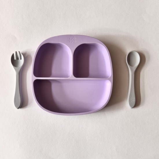 Mum I am hungry | Set Plate + Fork +Spoon Lavender 