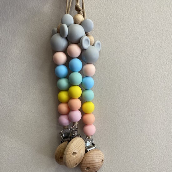 Pacifier Clip Mickey pastel grey 