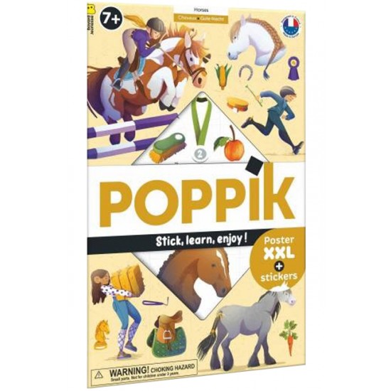 POPPIK Educational poster + 48 stickers  HORSES (5-12 years) 