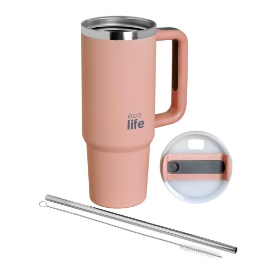 ECOLIFE STAINLESS STEEL THERMOS TALL  MUG FLAMINGO PINK 900ml