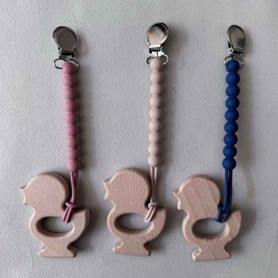 Pacifier Clip newborn Bubble with Wooden Duck Teether  